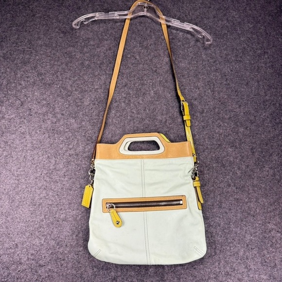Coach Bonnie Foldover Green Beige Leather Crossbody Purse 13388 - Picture 1 of 10